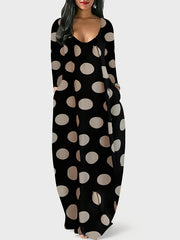 Dot Print Maxi Dress with Pockets