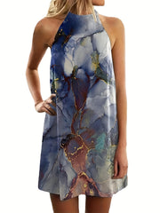 Marble Print Gradient Spaghetti Dress Summer Mini Dress