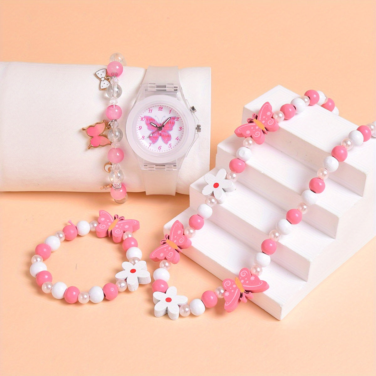 4pcs Butterfly Watch Set + Beaded Bracelet Accessory