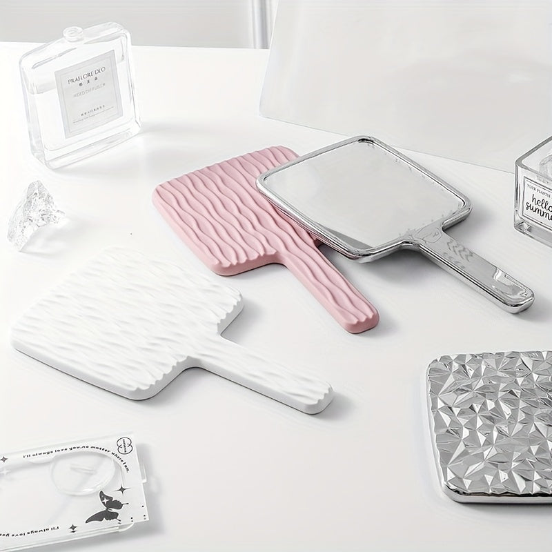 Wave Pattern Square Hand Mirror Small Vanity Mirror Portable Beauty Mirror