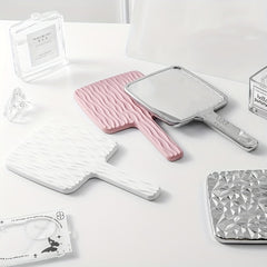 Wave Pattern Square Hand Mirror Small Vanity Mirror Portable Beauty Mirror