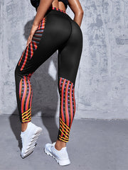 Women's High Stretch Yoga Leggings with Digital Printing and Stripe Details