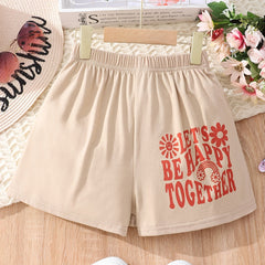Toddler Girls BE HAPPY Flowers Graphic Elastic Waist Sports Shorts
