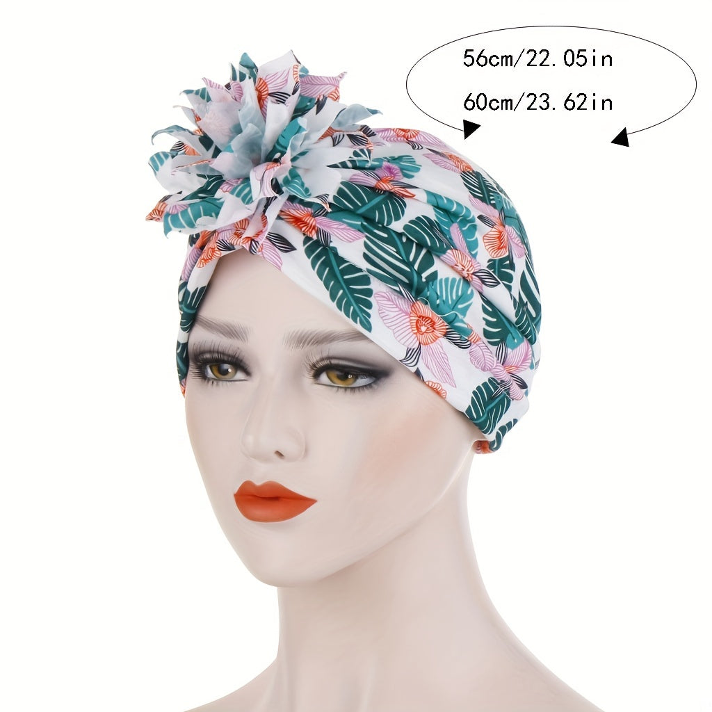Boho Flower Print Turban Vintage Beanie Elastic Head Wrap Breathable Bonnet
