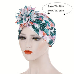Boho Flower Print Turban Vintage Beanie Elastic Head Wrap Breathable Bonnet
