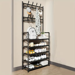 1pc Standing Floor Coat Rack Carbon Steel Shoes Rack Multifunctional Storage
