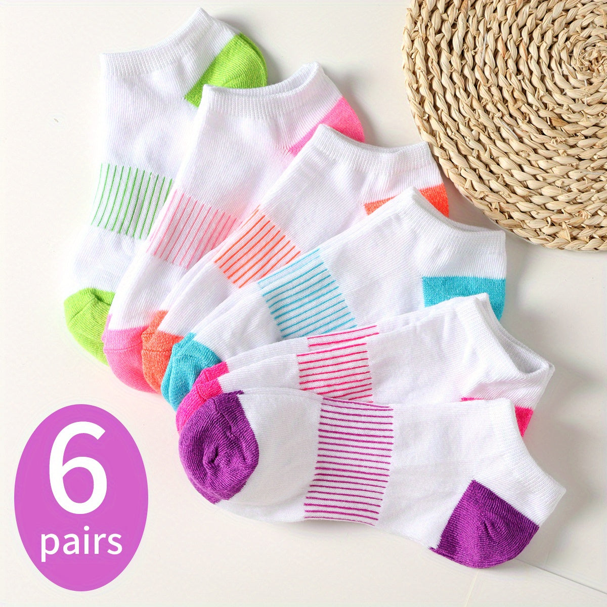 6 Pairs Casual Block Men's Crew Socks All Seasons