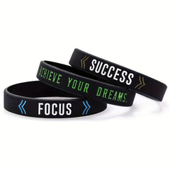 3Pcs Inspirational Success Rubber Bracelet Silicone Wristband