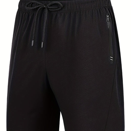 Men's Solid Breathable Shorts with Pockets - Elastic Waist