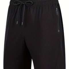 Men's Solid Breathable Shorts with Pockets - Elastic Waist