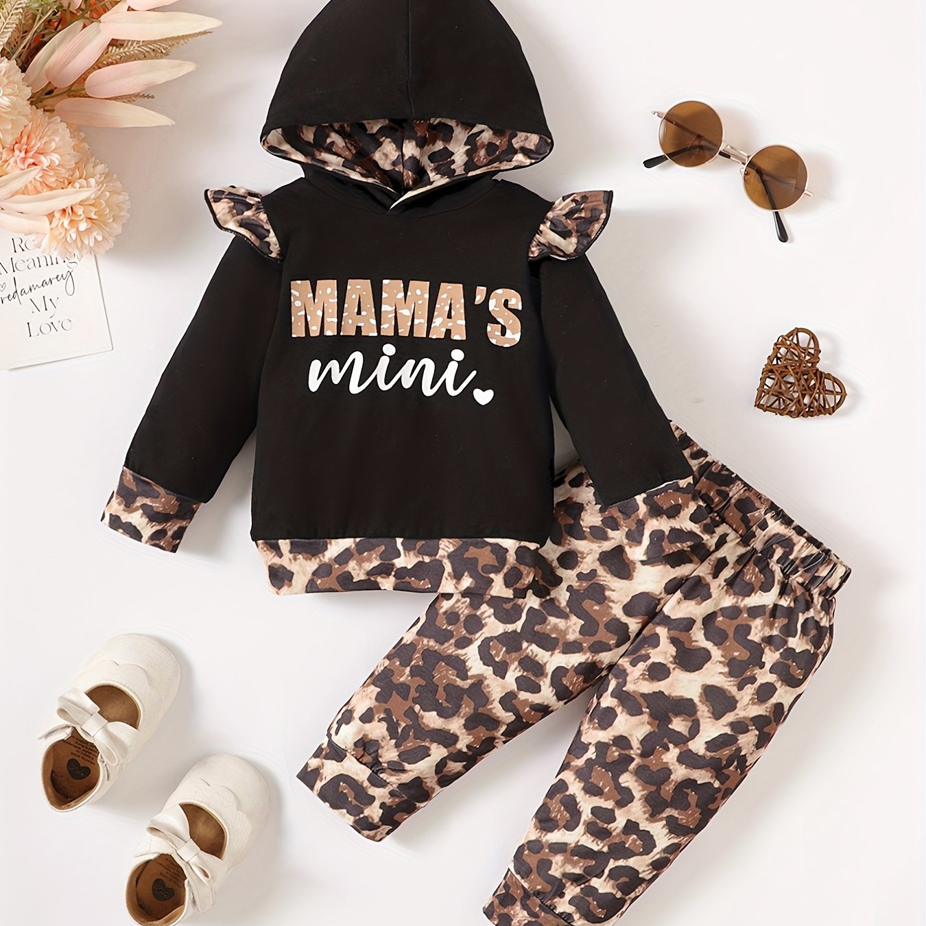 Leopard Pattern Baby Girls Hoodie and Pants Set for Winter