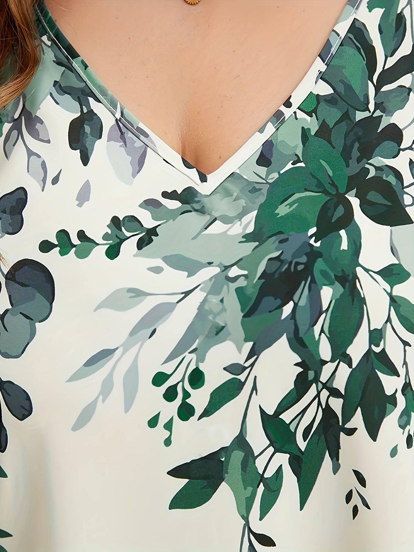 Floral Print Lantern Sleeve V Neck Blouse