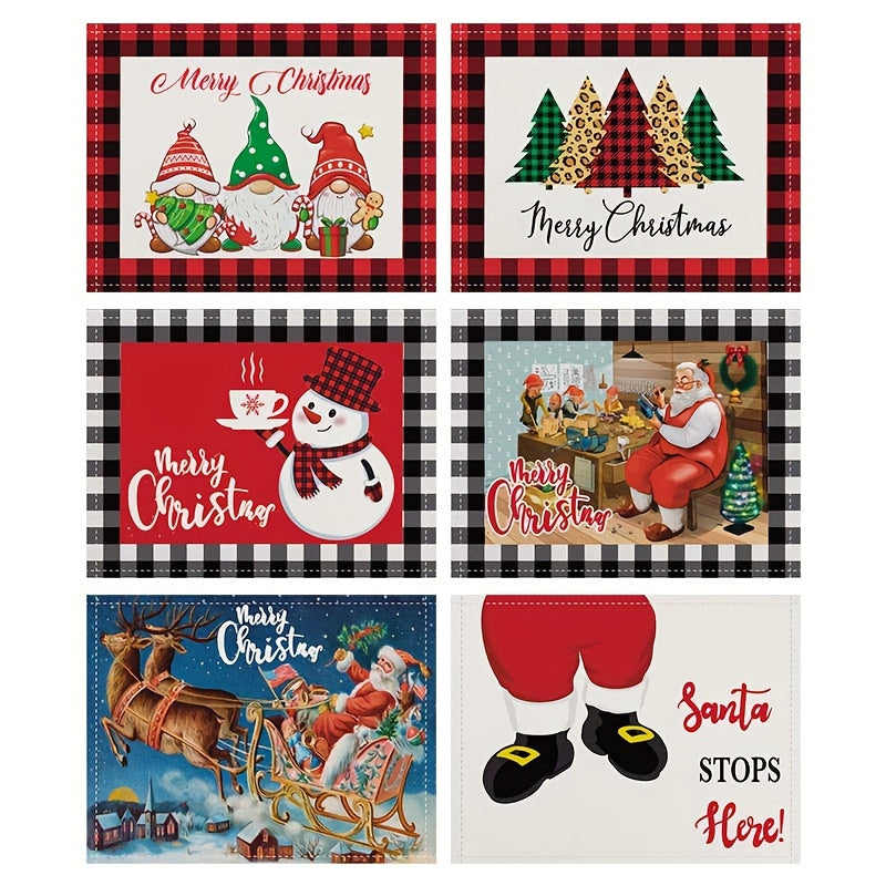 6pcs Christmas Printed Table Mat Home Table Tablecloth
