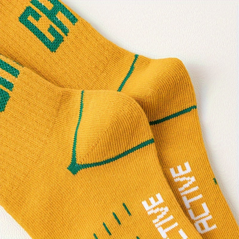 5 Pairs Boy's Mid Crew Letter Sport Socks