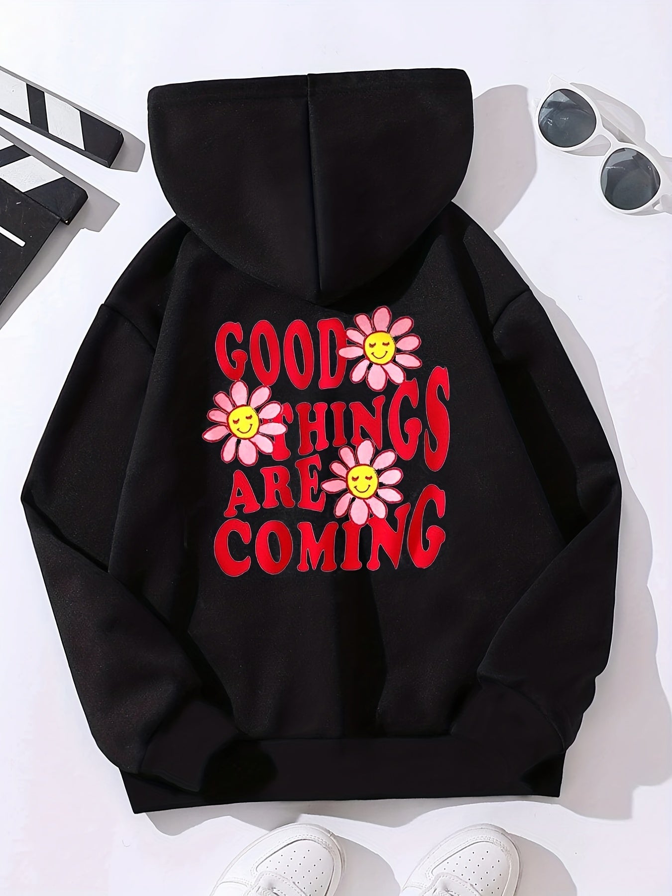 Girls Hoodie Butterfly Letter Print Long Sleeve Sweatshirt Pullovers