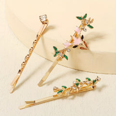 3pcs Crystal Bobby Pin Non slip Side Clip Floral Hair Accessories