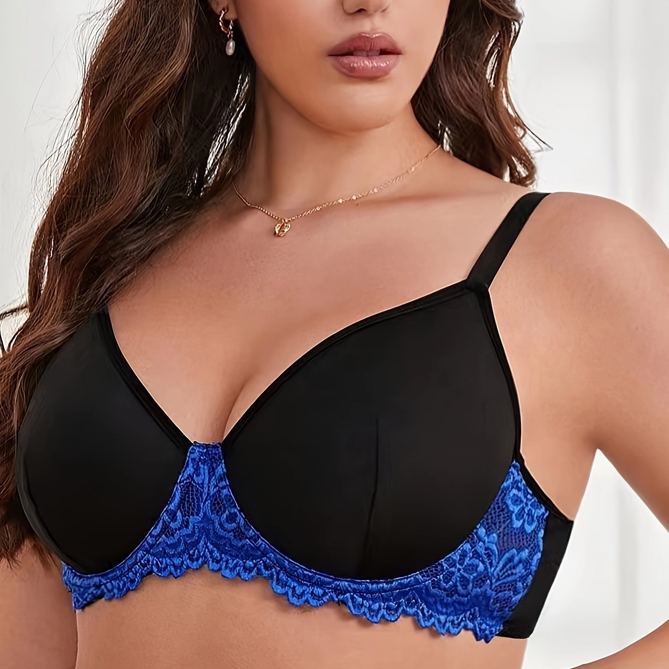 Sexy Bra Women's Plus Contrast Lace Full Cover Underwire Bra