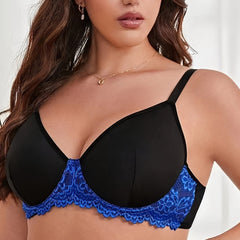 Sexy Bra Women's Plus Contrast Lace Full Cover Underwire Bra