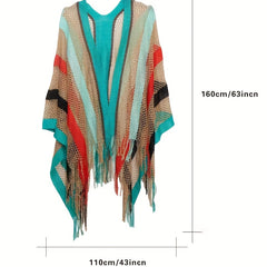 Striped Tassel Shawl Vintage Knitted Cardigan For Women