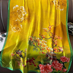 Vintage Flower Print Scarf Silk Shawl Satin Head Wrap Women Hijab