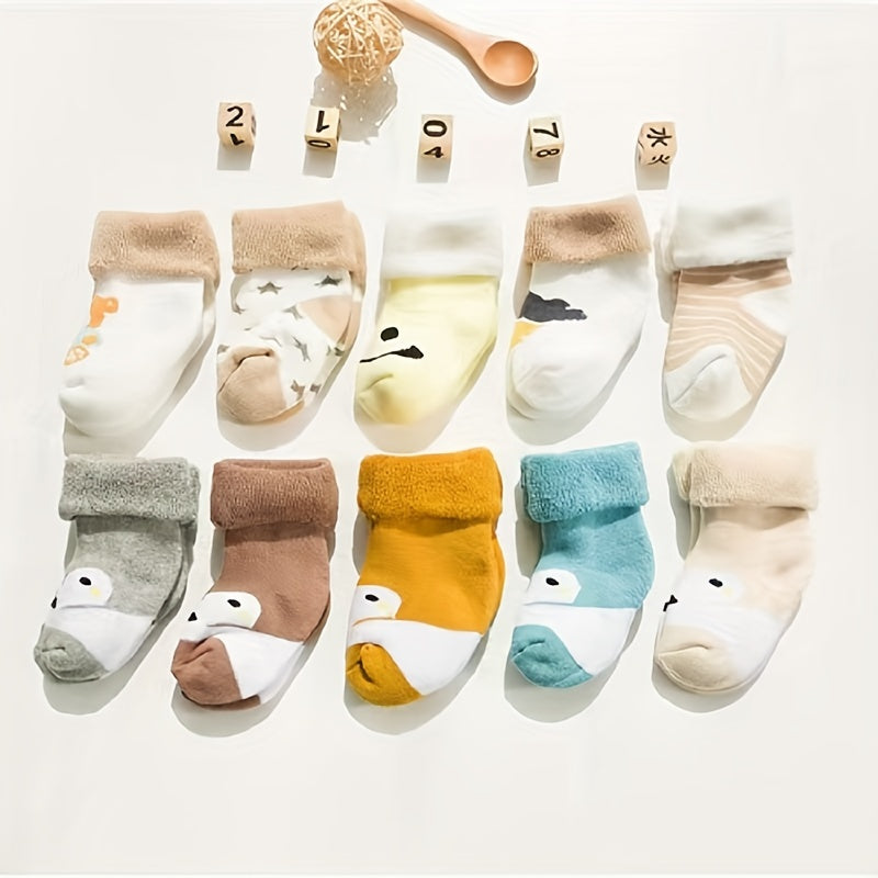 5 Pairs Baby Girls Cartoon Pattern Socks - Winter Toddler Floor Socks