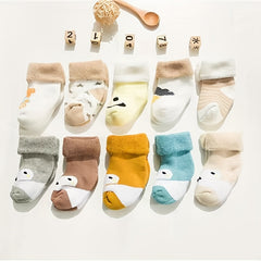 5 Pairs Baby Girls Cartoon Pattern Socks - Winter Toddler Floor Socks