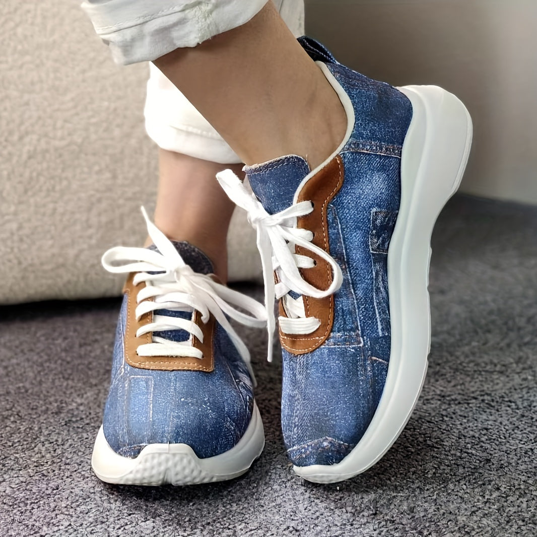 Women's Denim Breathable Flat Sneakers Solid Print Running Shoes