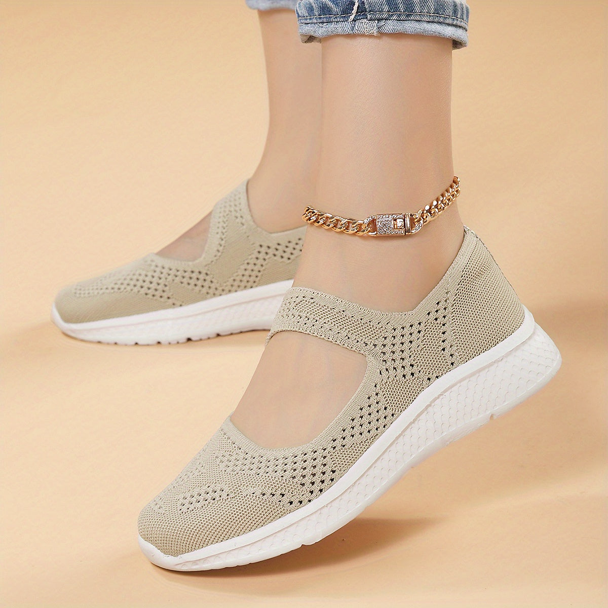 Women's Breathable Mesh Sneakers Casual Ankle Strap Flat Shoes