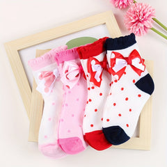 3 Pairs Girls Lace Dot Pattern Crew Socks