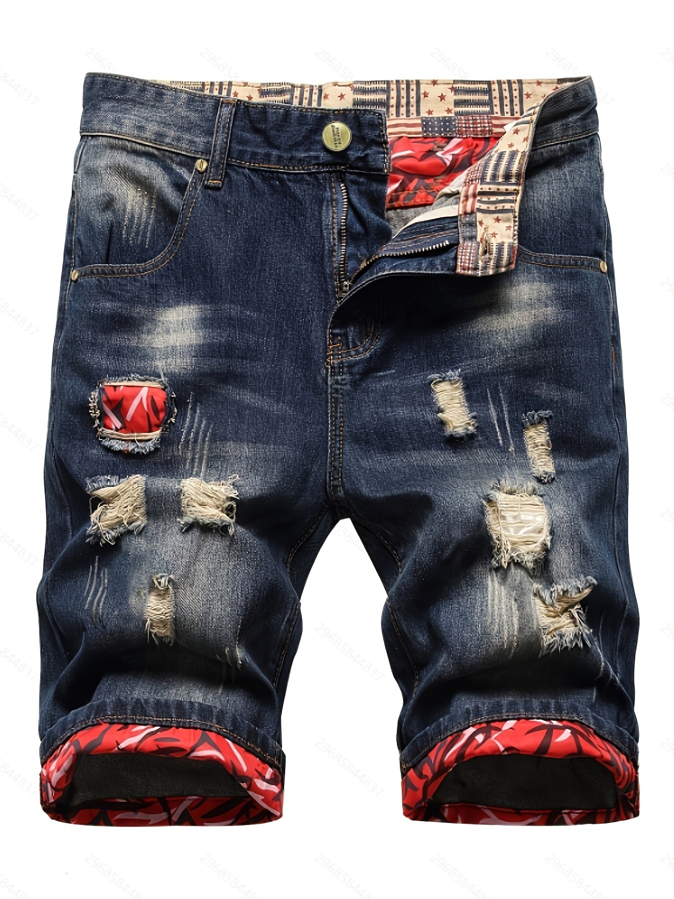 Distressed Knee Denim Shorts Men's Street Style