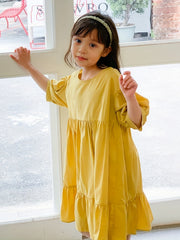 Girl's Cotton Puff Sleeve Princess Dress for Summer Parties