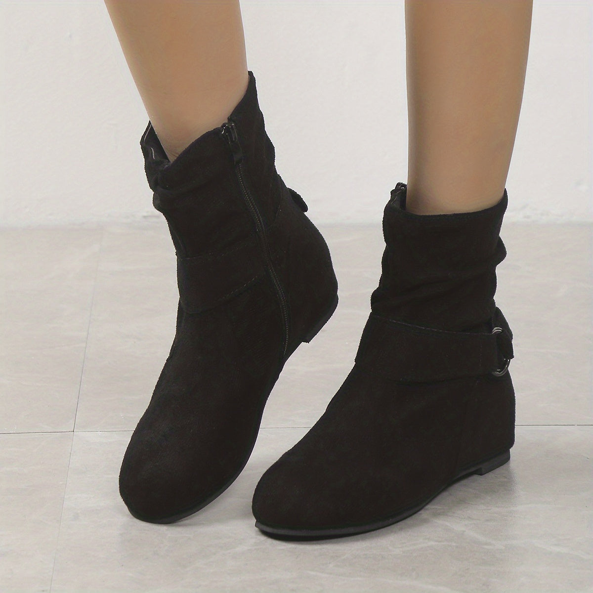 Women's Buckle Slouch Short Boots Round Toe Ankle Boots