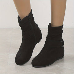 Women's Buckle Slouch Short Boots Round Toe Ankle Boots