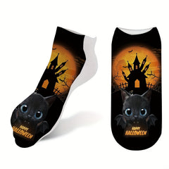 4 Pairs 3D Cat Print Socks Comfy & Halloween Low Cut Socks