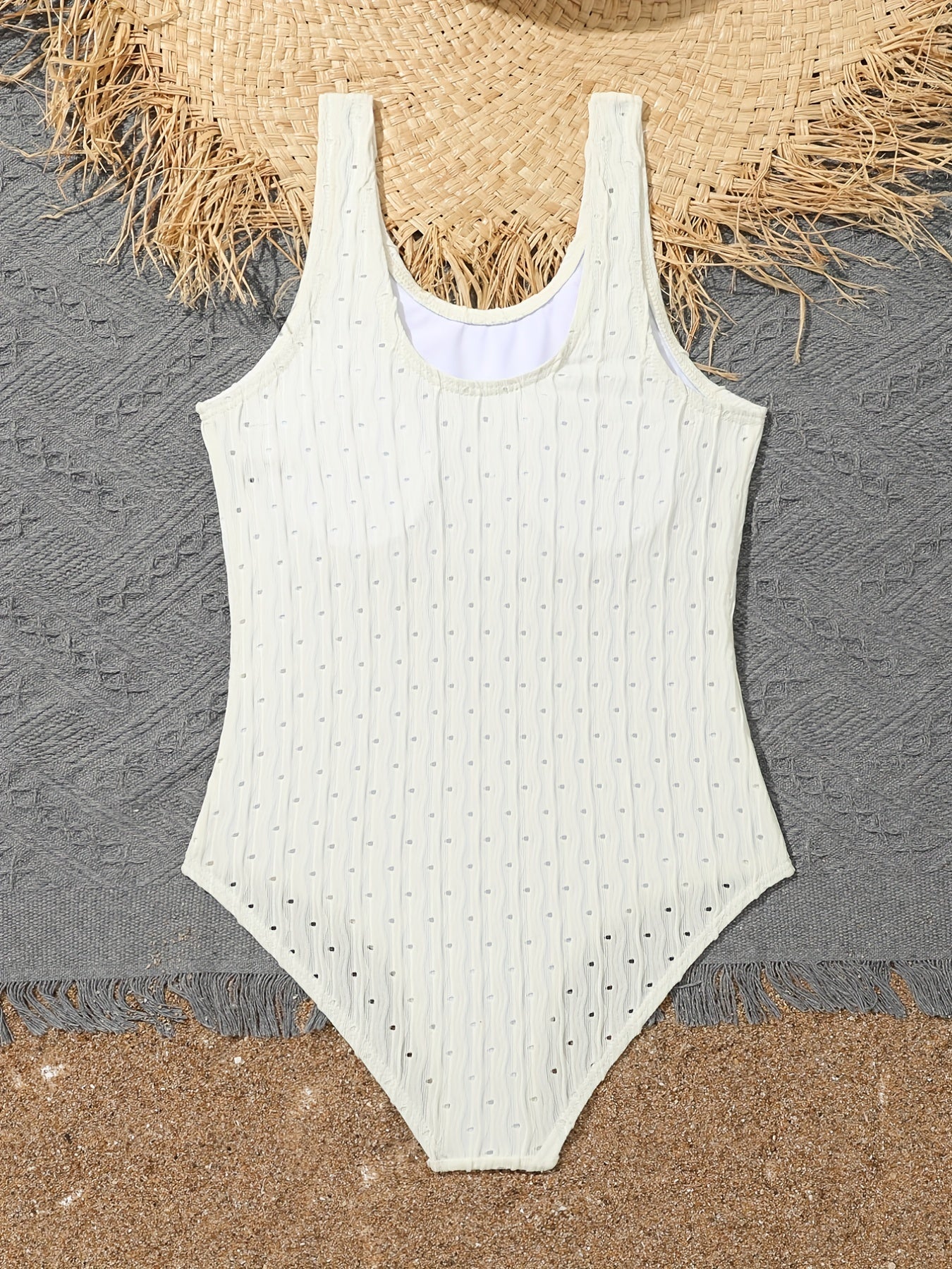 Girls One Piece Swimsuit Sleeveless Solid Textured Beach Vacation