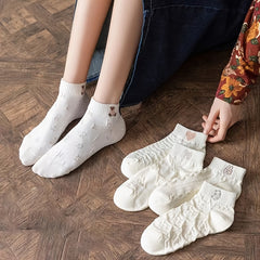 5 Pairs Sweet Bear & Heart Print Ankle Socks Women's Stockings