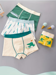 4pcs Boys Boxer Briefs Cartoon Print Elastic Waist Breathable Kids Clothes