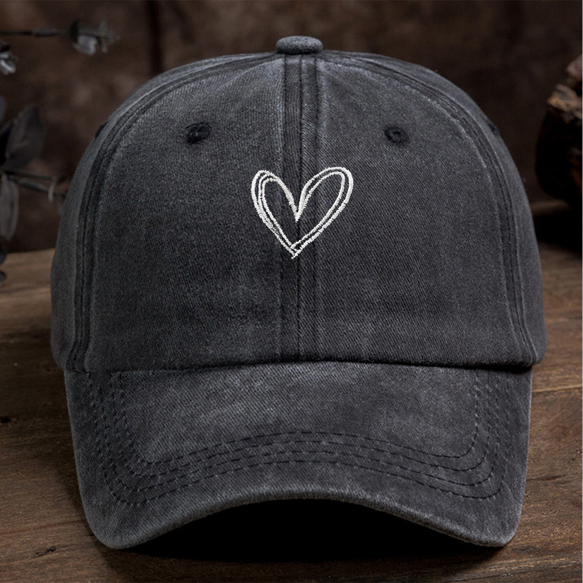 Heart Embroidery Baseball Cap Distressed Dad Hats Adjustable