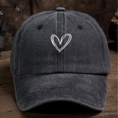 Heart Embroidery Baseball Cap Distressed Dad Hats Adjustable