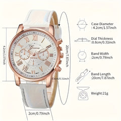 2pcs Quartz Watch Set Round Zinc Alloy Case PUPU PU Leather Strap No Required