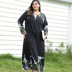 Boho Dress Women's Plus Floral Print Long Sleeve Maxi Dress