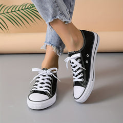 Women's Canvas Lace-Up Flat Sneakers Classic Walking Shoes