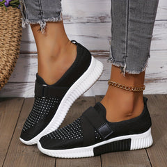 Women's Rhinestone Decor Sneakers Hook & Loop Outdoor Shoes