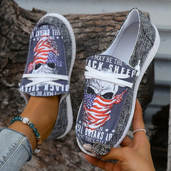 Women's Skull & Flag Print Canvas Shoes Casual Lace Up Outdoor Shoes