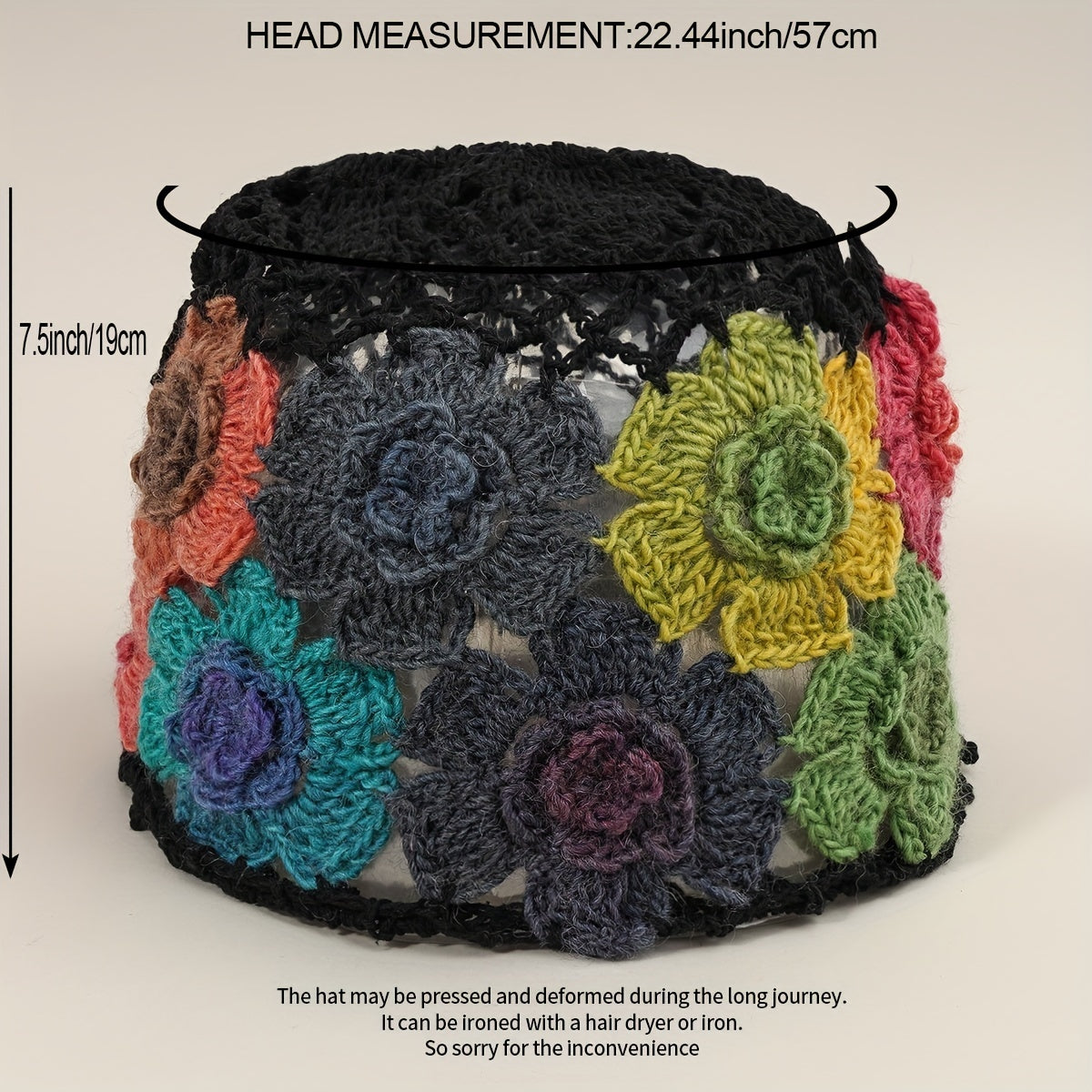 Vintage Crochet Flower Beanie Knit Hat for Women
