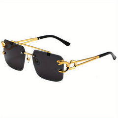 Tinted Lens Double Bridge Men's Square Sunglasses Metal Frameless UV400