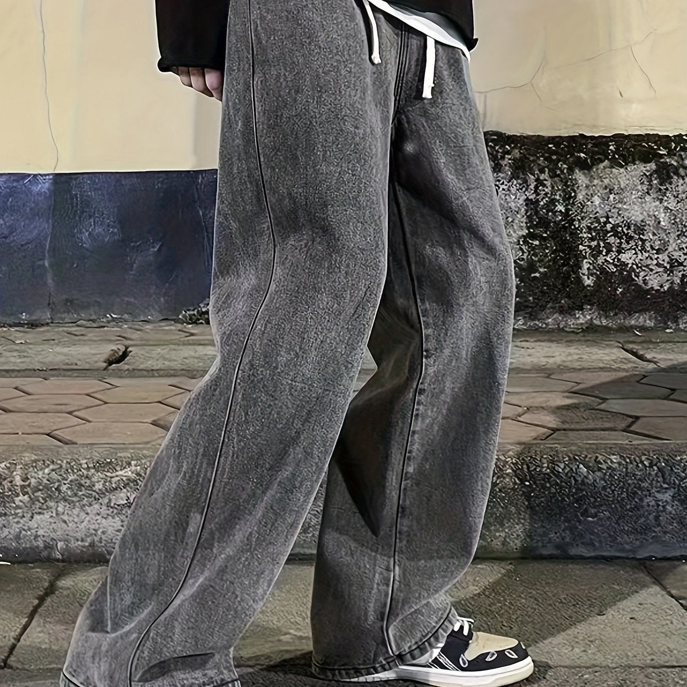Loose Fit Jeans Mens Casual Street Style Denim Pants With Pockets