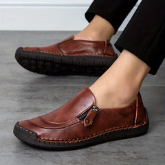 Men's Stitch Detail Loafer Shoes Zipper Slip-On Shoes Spring Summer