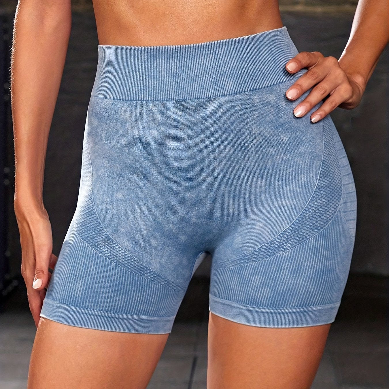 Tie Dye Ribbed Biker Shorts Seamless High Waist Yoga Sports Shorts