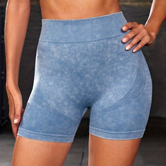 Tie Dye Ribbed Biker Shorts Seamless High Waist Yoga Sports Shorts